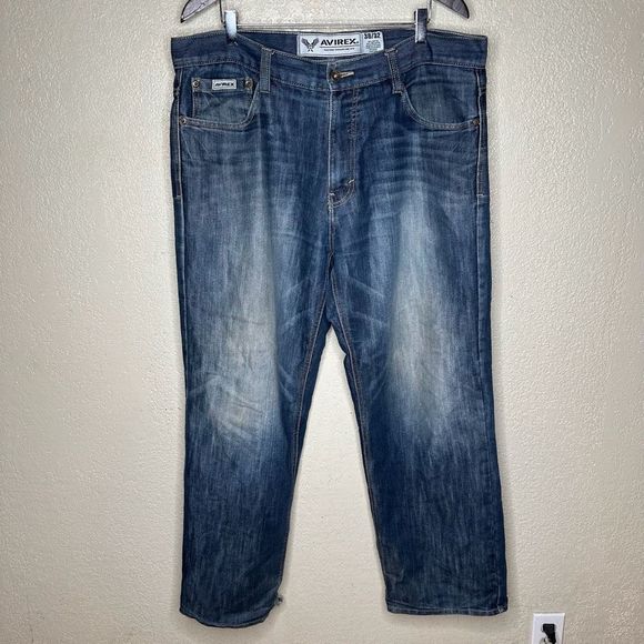 Y2K Avirex Baggy Hip Hop Embroidered Jeans 38X32 - Picture 1 of 7